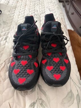 adidas Black Knit Sneakers with Red Heart Motif